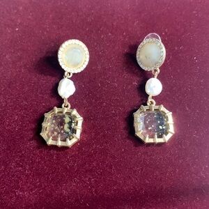 Faux Gold, pearl and rhinestone earrings.